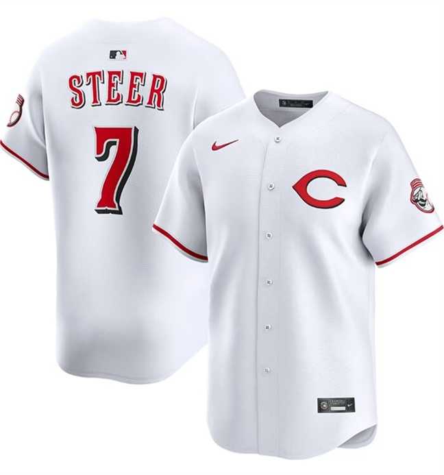 Men%27s Cincinnati Reds #7 Spencer Steer White 2025 Home Limited Stitched Jersey Dzhi